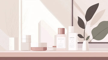 Produits de soin naturels illustrant une routine détox pour peau ménopausée.