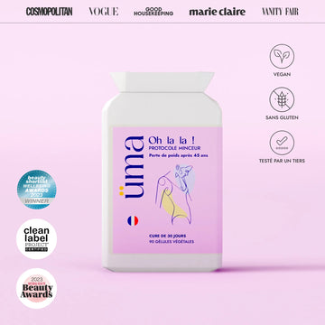 Oh La La Minceur est un programme minceur très puissant qui brûle les graisses, accroît les dépenses caloriques, régule l'appétit, favorise l'élimination des toxines et renforce le pouvoir détoxifiant des organes. Une formule exclusive qui allie 16 ingrédients actifs pour une silhouette affinée et un bien-être durable. Redécouvrez le plaisir de vous sentir légère et en harmonie avec votre corps.