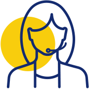 Icône représentant une opératrice du service client équipée d'un casque, illustrant la disponibilité d'une assistance personnalisée pour accompagner les utilisateurs.