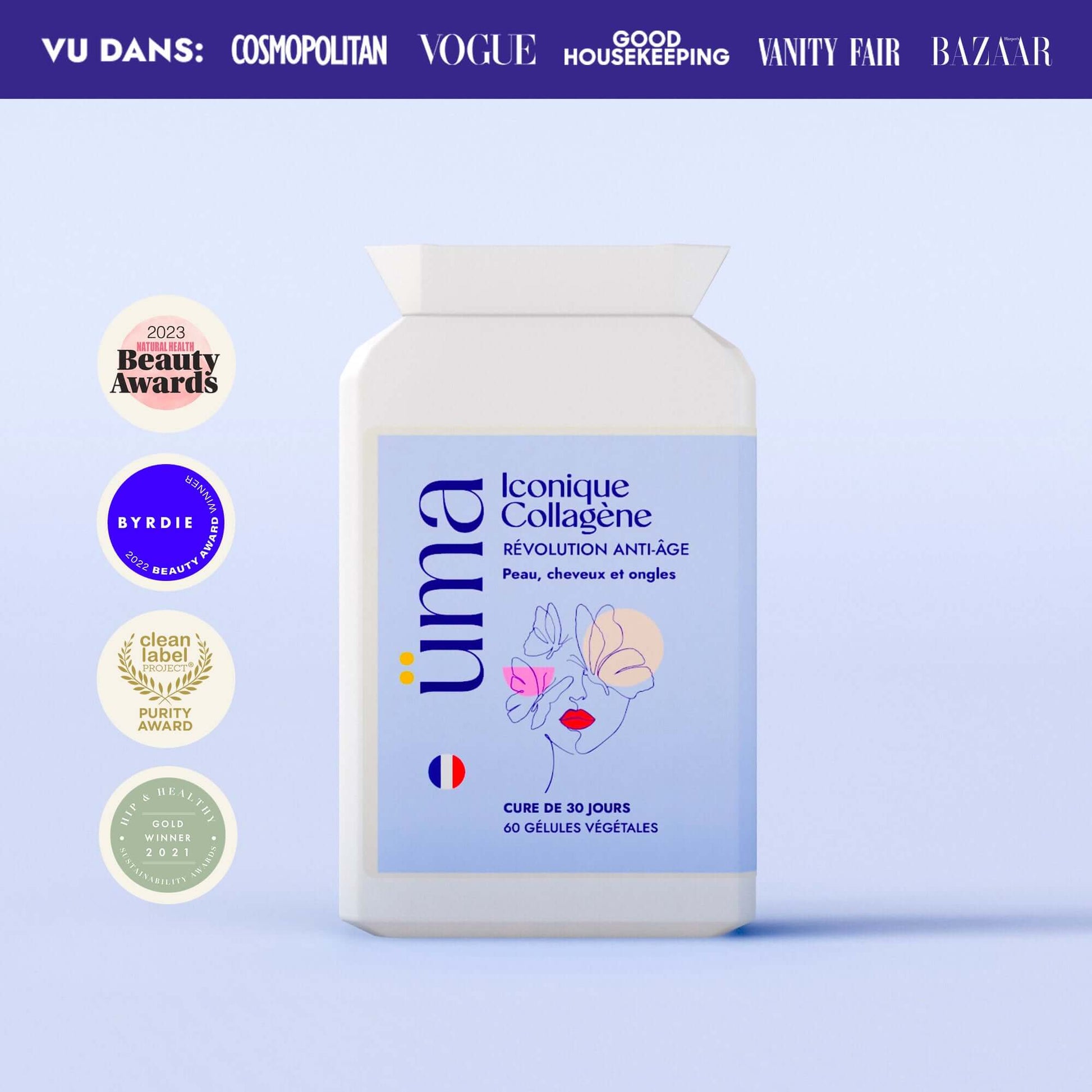 Iconique Collagène® restaure durablement le collagène et les nutriments affectés par la baisse du taux d'œstrogène, améliorant l'apparence de vos cheveux, de vos ongles et de votre peau, tout en les protégeant contre les lésions futures.