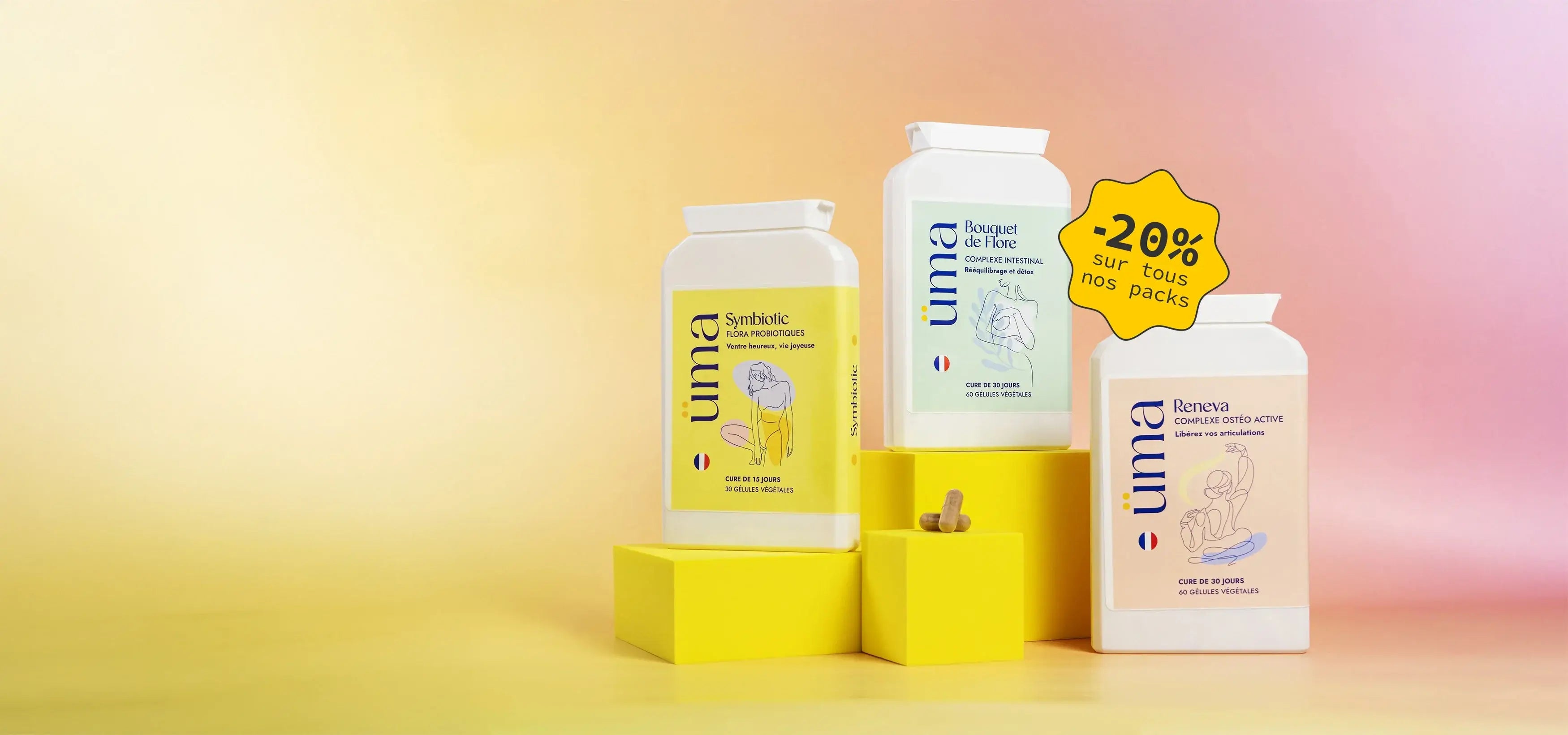 Nos nouveaux packs associent des solutions ciblées pour répondre à vos besoins essentiels. Profitez dès aujourd’hui de -20% pour les intégrer à votre routine.