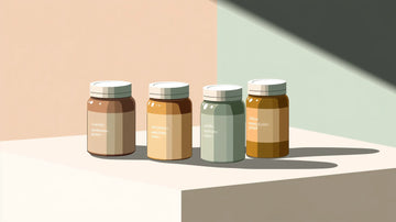 Flacons de compléments alimentaires naturels à base de plantes et nutriments pour accompagner la ménopause.