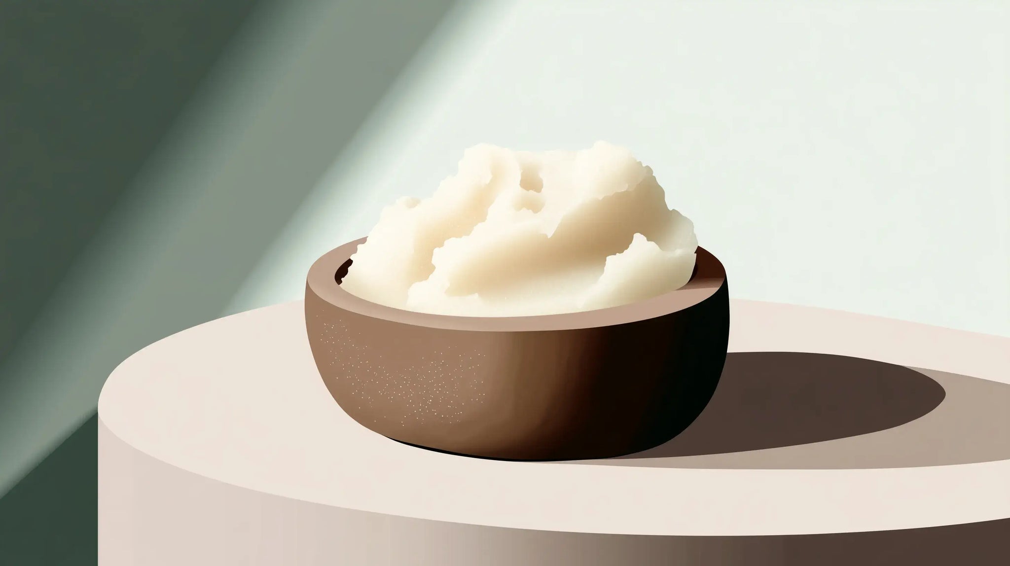 Bol de beurre de karité brut illustrant ses bienfaits nourrissants pour les peaux matures.