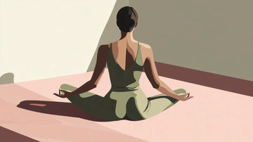 Femme en posture de méditation illustrant des techniques de respiration pour apaiser les bouffées de chaleur.