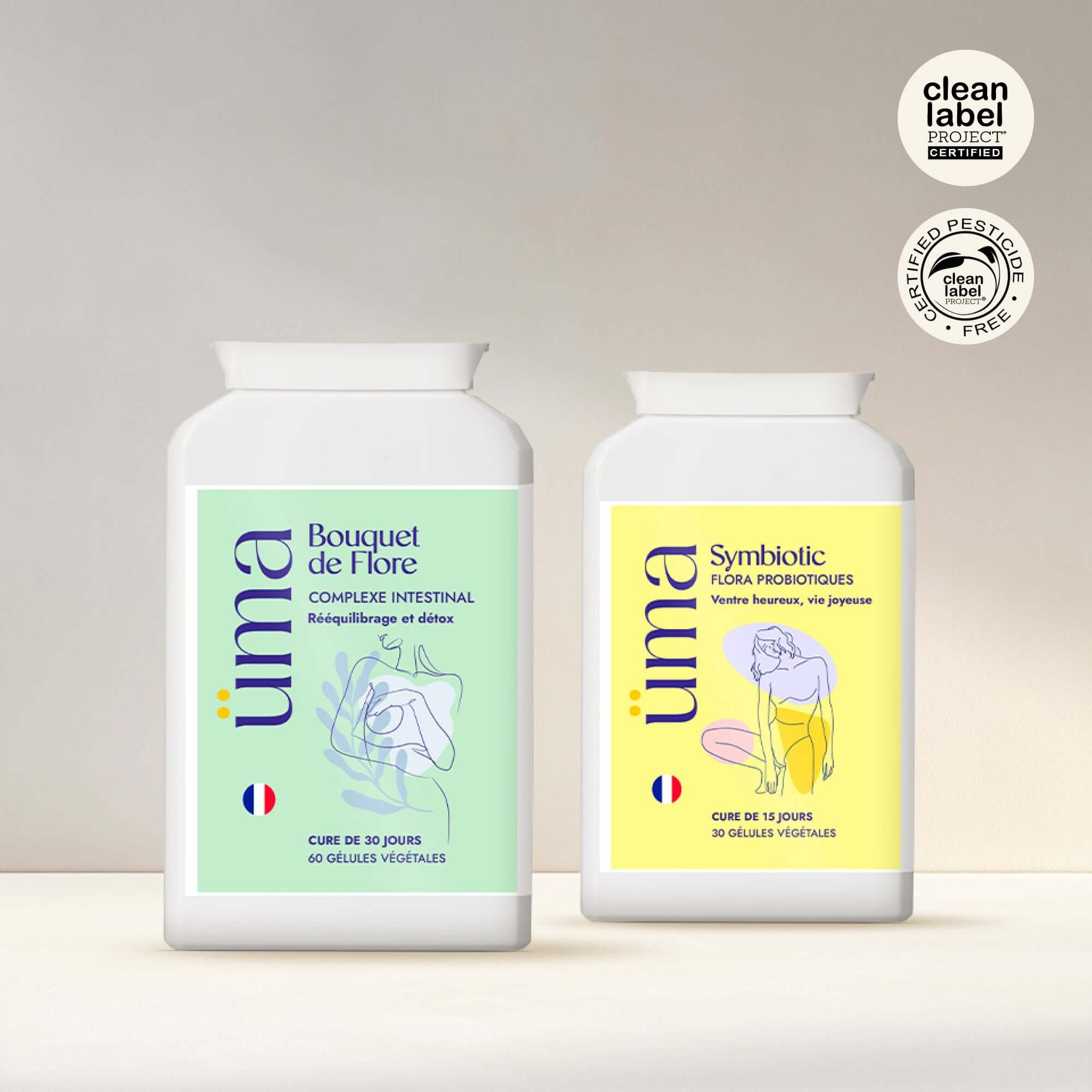 Dites adieu aux ballonnements et à l'inconfort avec notre association "Adieu Ballonnements &amp; Inconfort" ! Composé de Bouquet de Flore et Symbiotic, cette combinaison dynamique s'attaque directement aux troubles digestifs. Conçu pour les femmes ménopausées luttant contre le stress digestif, Cette formule aide à détoxifier votre intestin, à soulager l'indigestion et à équilibrer votre flore intestinale.