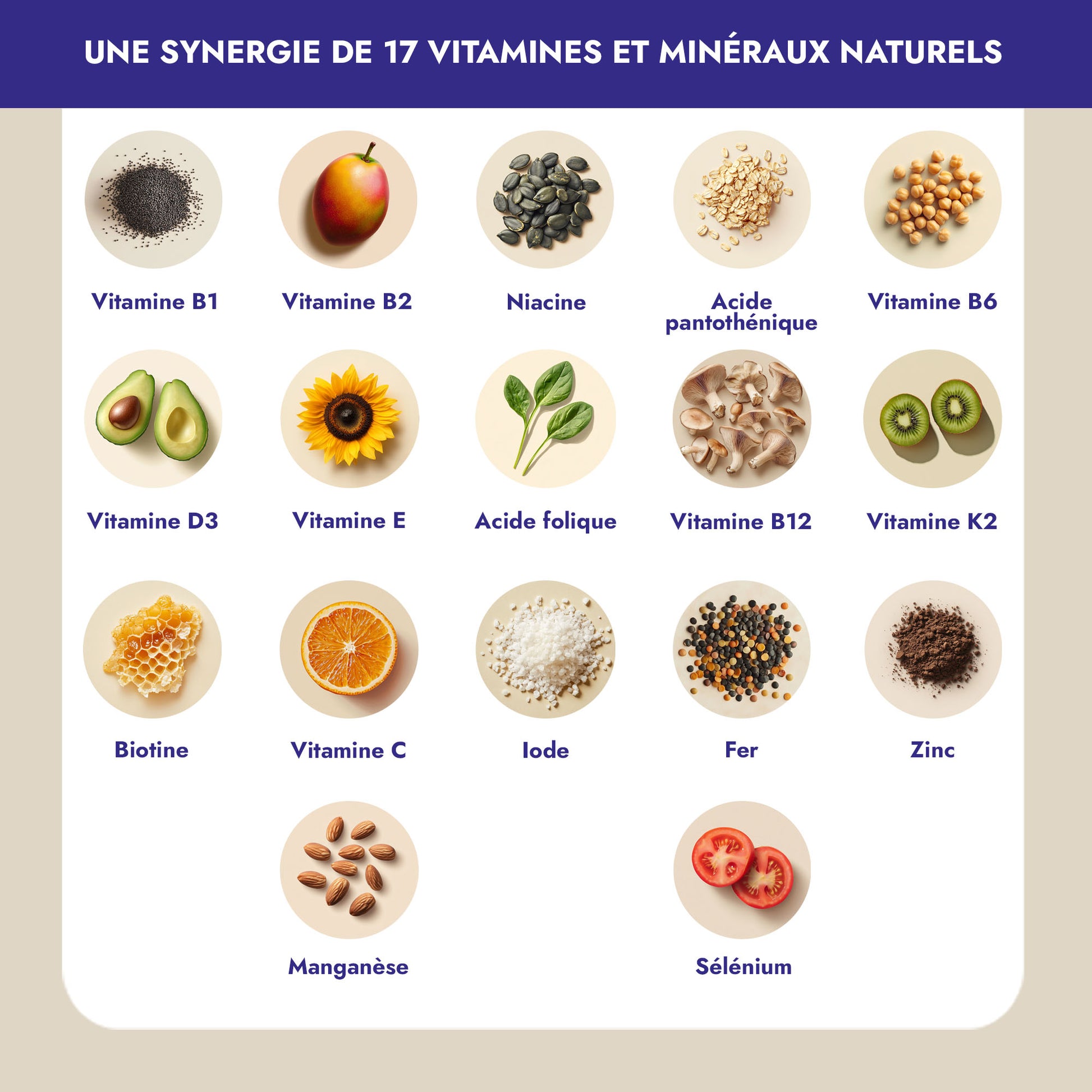 Imaginez commencer chaque journée avec une énergie renouvelée. Avec Bonjour, 17 vitamines, minéraux, fibres et probiotiques s’unissent pour vous offrir exactement ça : vitalité, immunité renforcée, et un coup de pouce contre la fatigue.