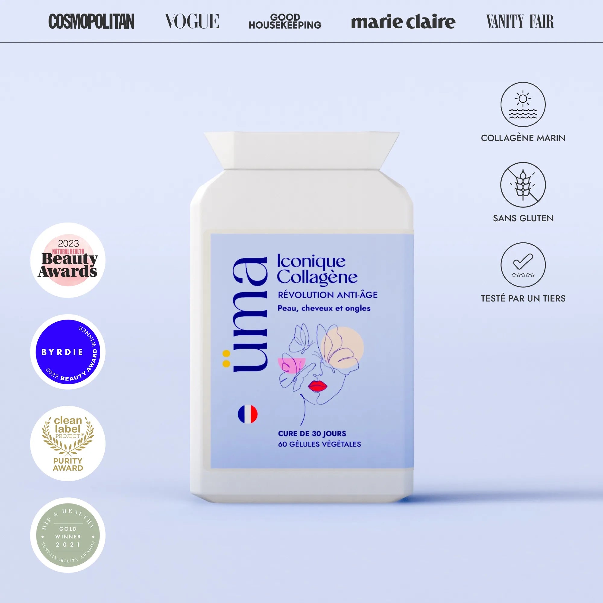 Iconique Collagène® restaure durablement le collagène et les nutriments affectés par la baisse du taux d'œstrogène, améliorant l'apparence de vos cheveux, de vos ongles et de votre peau, tout en les protégeant contre les lésions futures.