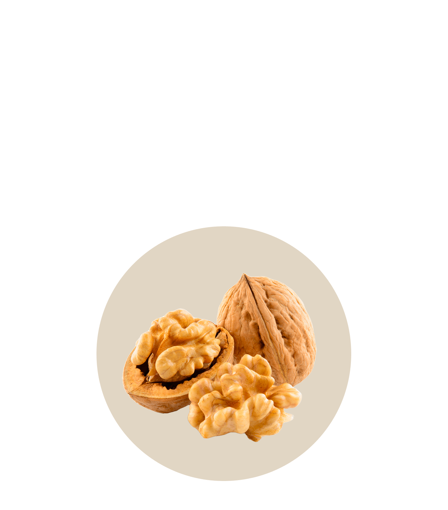Oh La La ingredients showcasing whole and shelled walnuts on a neutral background.